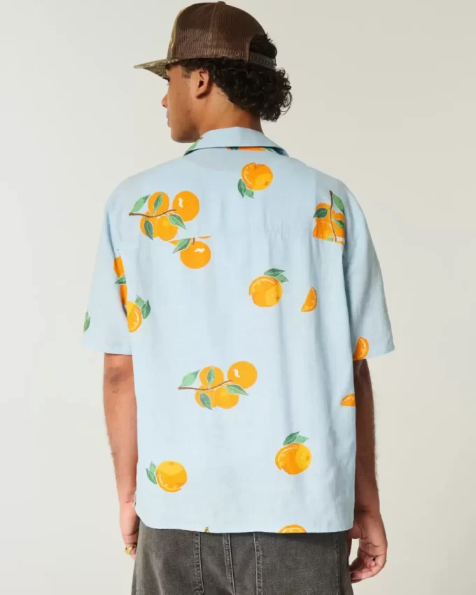 Πουκάμισο Boxy Len-Blend Orange Pattern Πουκάμισο Boxy Len-Blend Orange Pattern