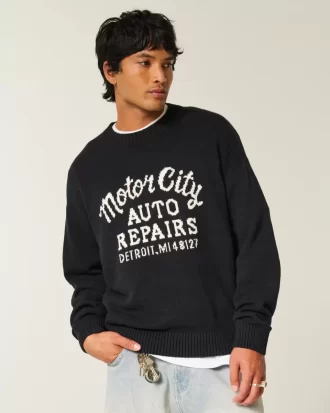 Boxy Motor City Auto Repairs Graphic Crew πουλόβερ