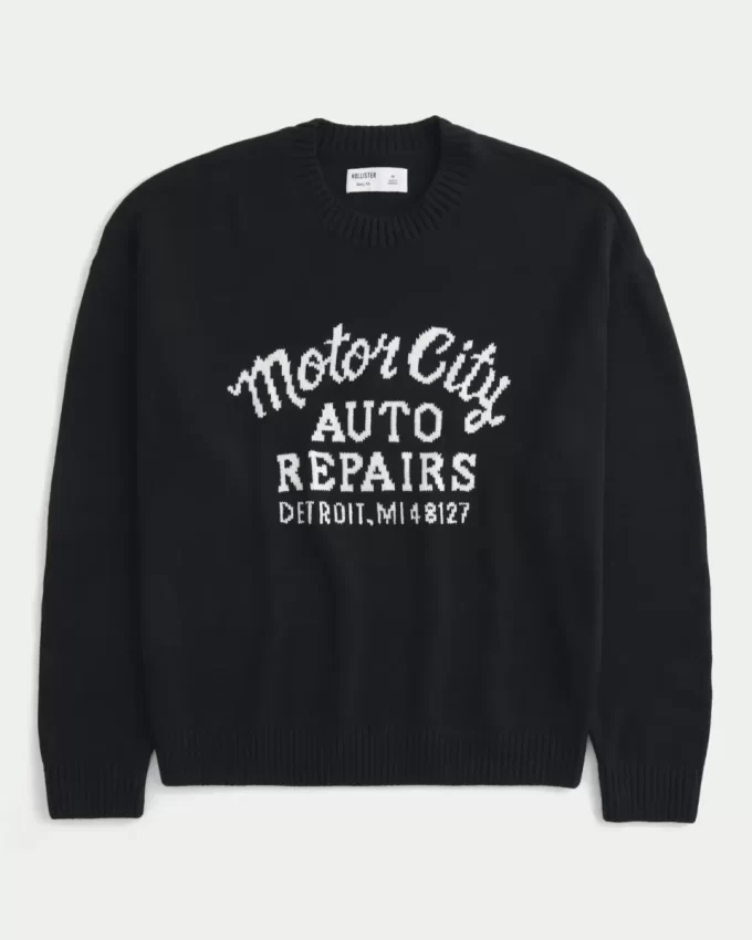 Boxy Motor City Auto Repairs Graphic Crew πουλόβερ Boxy Motor City Auto Repairs Graphic Crew πουλόβερ