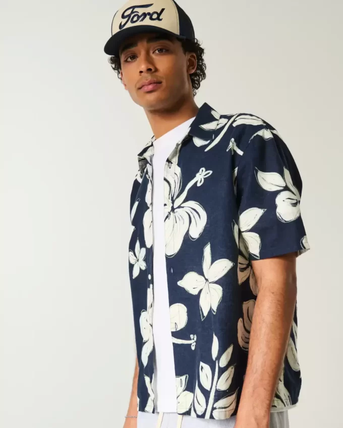 Πουκάμισο Boxy Tropical Pattern Linen-Blend πουκάμισο Πουκάμισο Boxy Tropical Pattern Linen-Blend πουκάμισο