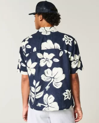 Πουκάμισο Boxy Tropical Pattern Linen-Blend πουκάμισο
