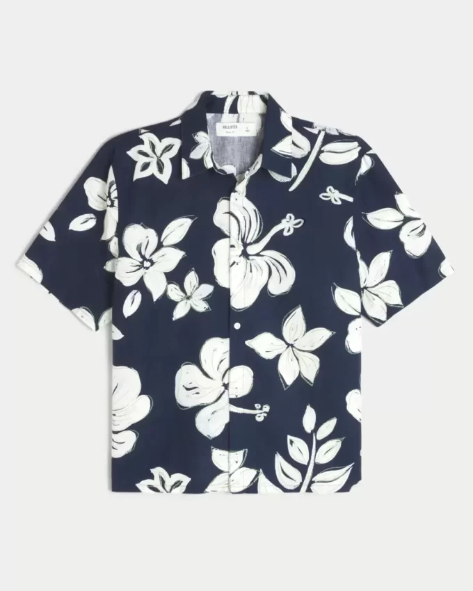 Πουκάμισο Boxy Tropical Pattern Linen-Blend πουκάμισο Πουκάμισο Boxy Tropical Pattern Linen-Blend πουκάμισο