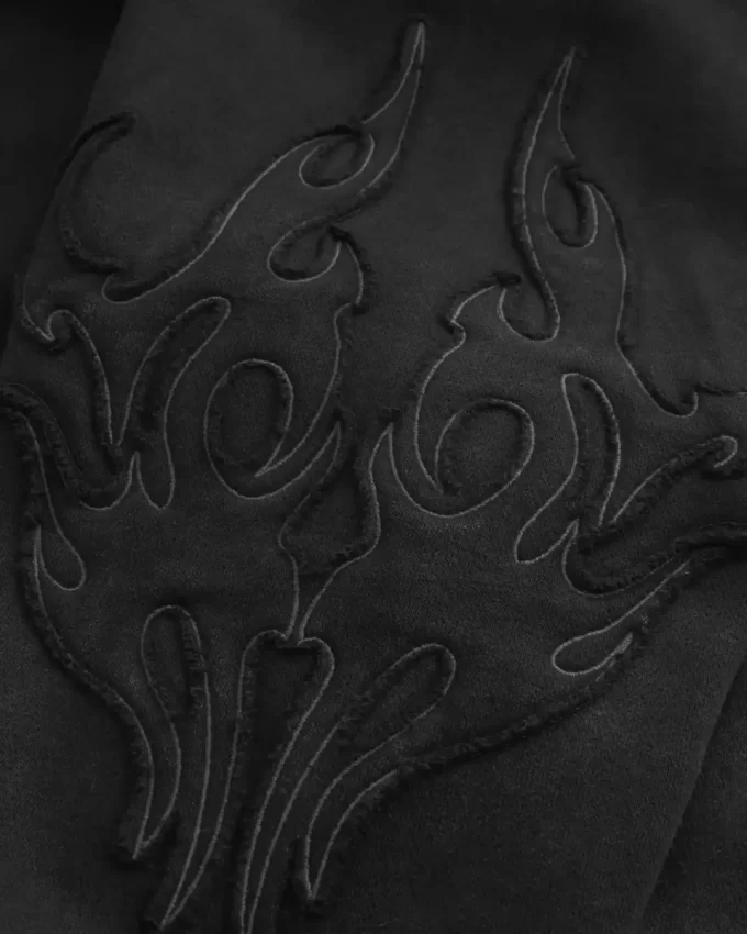 Boxy Zip-Up Flame Graphic Hoodie