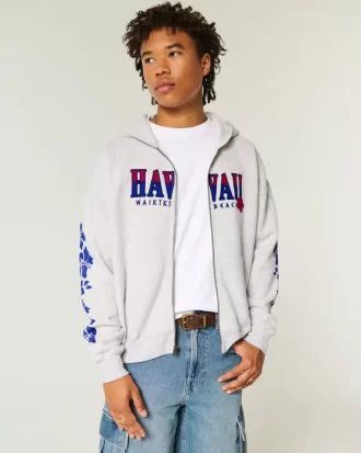 Boxy Zip-Up Φούτερ Hawaii Graphic