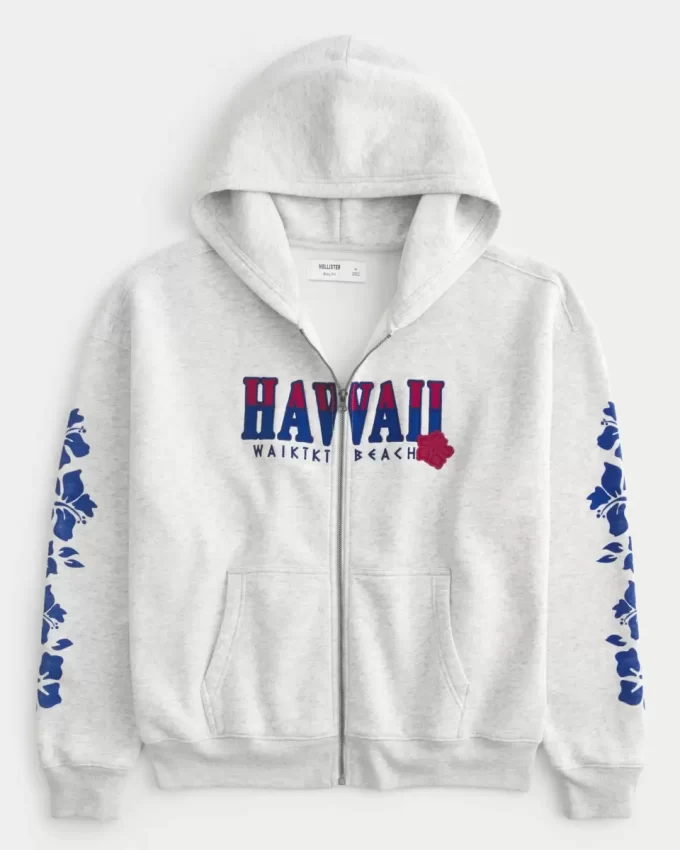 Boxy Zip-Up Φούτερ Hawaii Graphic