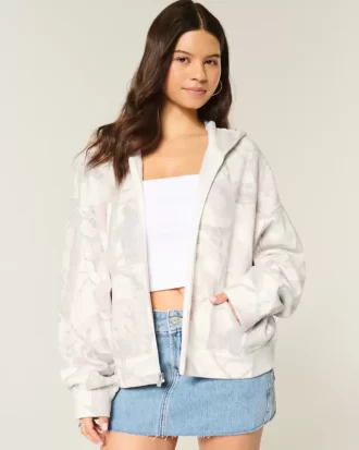 Υπερμεγέθη Camo Zip-Up Hoodie