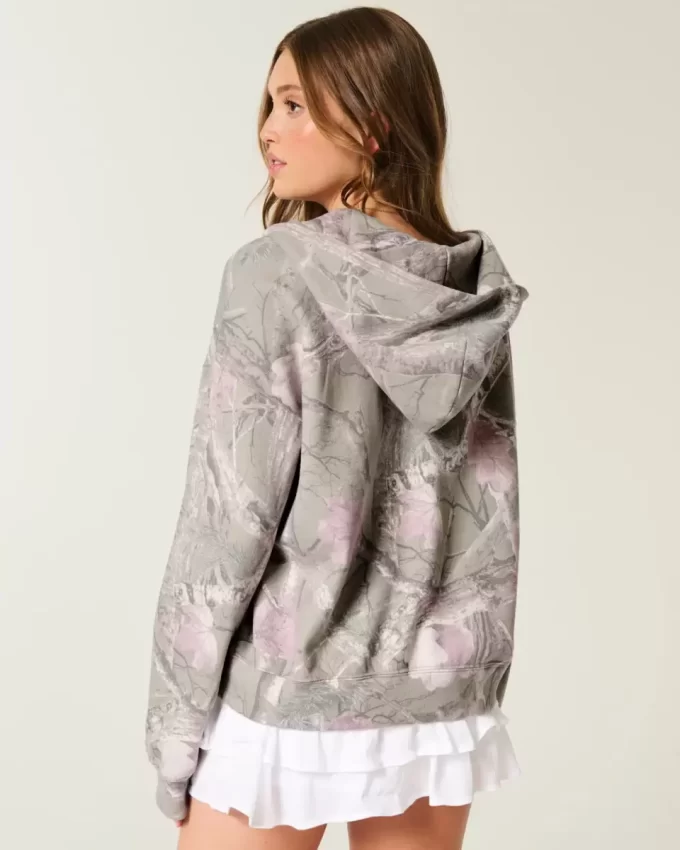 Υπερμεγέθη Camo Zip-Up Hoodie Υπερμεγέθη Camo Zip-Up Hoodie