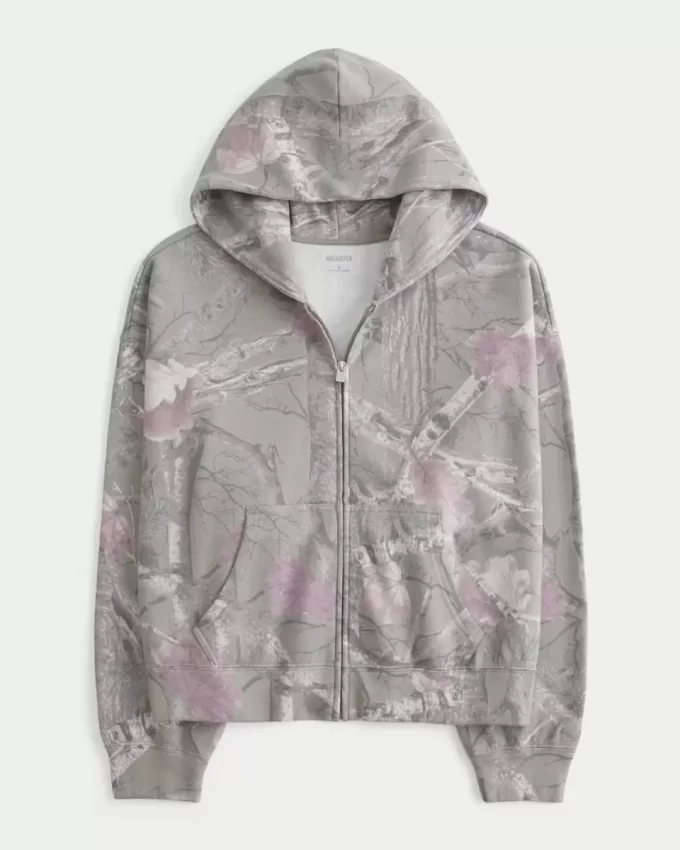 Υπερμεγέθη Camo Zip-Up Hoodie Υπερμεγέθη Camo Zip-Up Hoodie