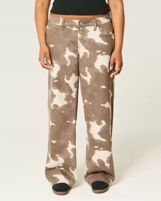 Φαρδύ τζιν με χαμηλού ύψους Cow print
