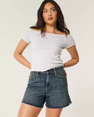 Curvy ψηλόμεσο Dark Wash Relaxed τζιν σορτς 5″