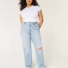 Curvy Ultra High Ripped Light Wash Dad Jeans
