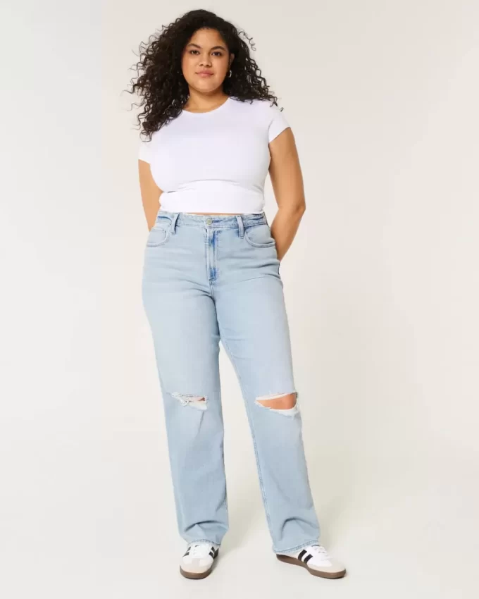 Curvy Ultra High Ripped Light Wash Dad Jeans