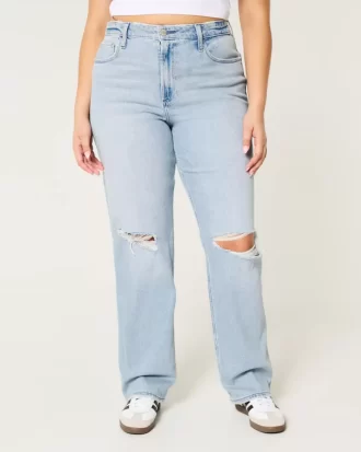 Curvy Ultra High Ripped Light Wash Dad Jeans