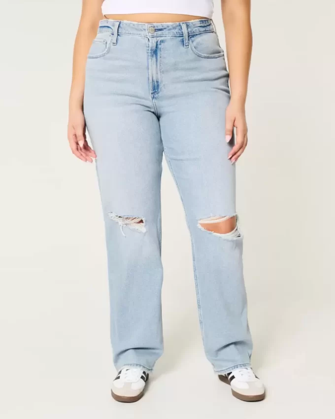 Curvy Ultra High Ripped Light Wash Dad Jeans