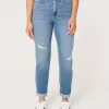 Curvy Ultra High Ripped Medium Wash Mom Jeans