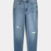 Curvy Ultra High Ripped Medium Wash Mom Jeans