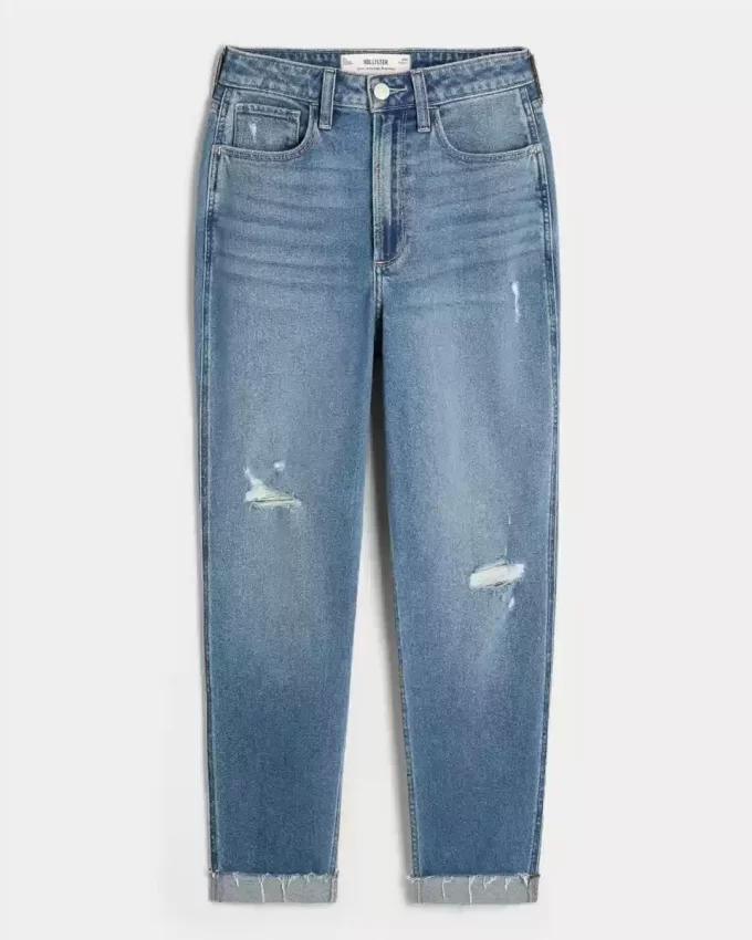 Curvy Ultra High Ripped Medium Wash Mom Jeans