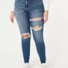 Σούπερ στενό τζιν με καμπύλες ψηλό ύψος σκισμένο Dark Wash