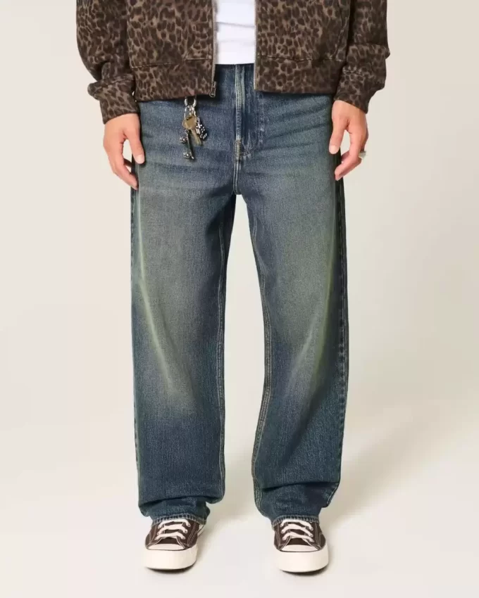 Dark Wash Κεντημένα φαρδιά τζιν Dark Wash Κεντημένα φαρδιά τζιν