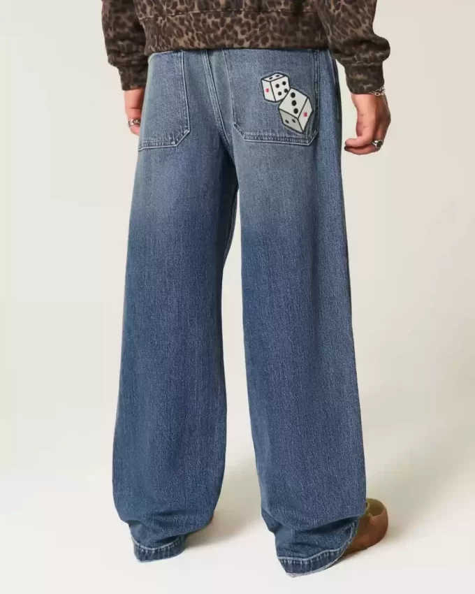 Σούπερ φαρδύ τζιν Dark Wash Dice Graphic Σούπερ φαρδύ τζιν Dark Wash Dice Graphic
