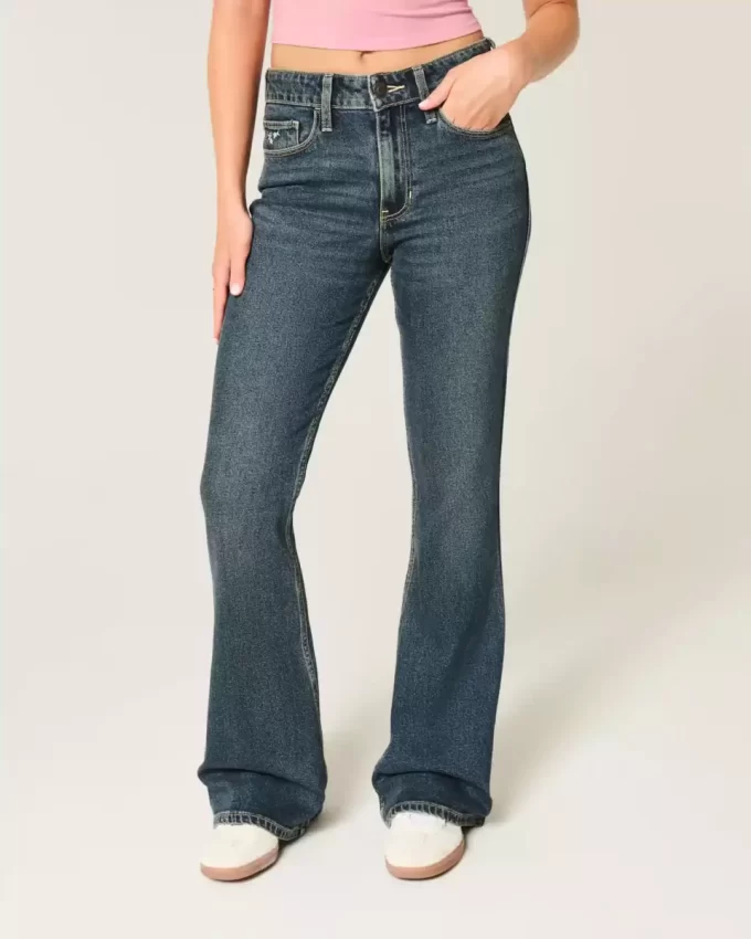 Υψηλό τζιν Dark Wash Embroidered Florals Flare Υψηλό τζιν Dark Wash Embroidered Florals Flare