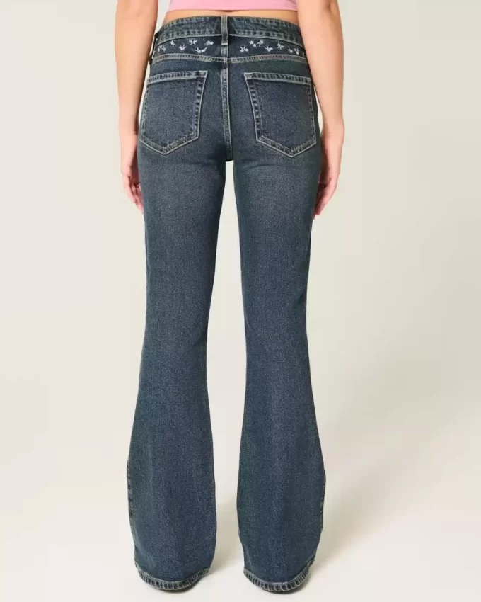 Υψηλό τζιν Dark Wash Embroidered Florals Flare Υψηλό τζιν Dark Wash Embroidered Florals Flare