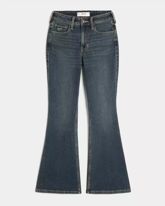 Υψηλό τζιν Dark Wash Embroidered Florals Flare Υψηλό τζιν Dark Wash Embroidered Florals Flare