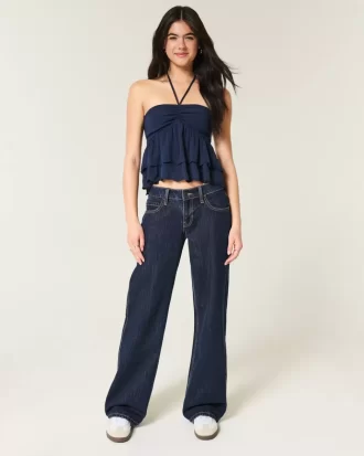 Χαμηλό τζιν Dark Wash Foldover Waist Baggy