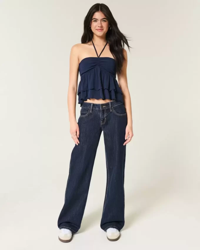 Χαμηλό τζιν Dark Wash Foldover Waist Baggy