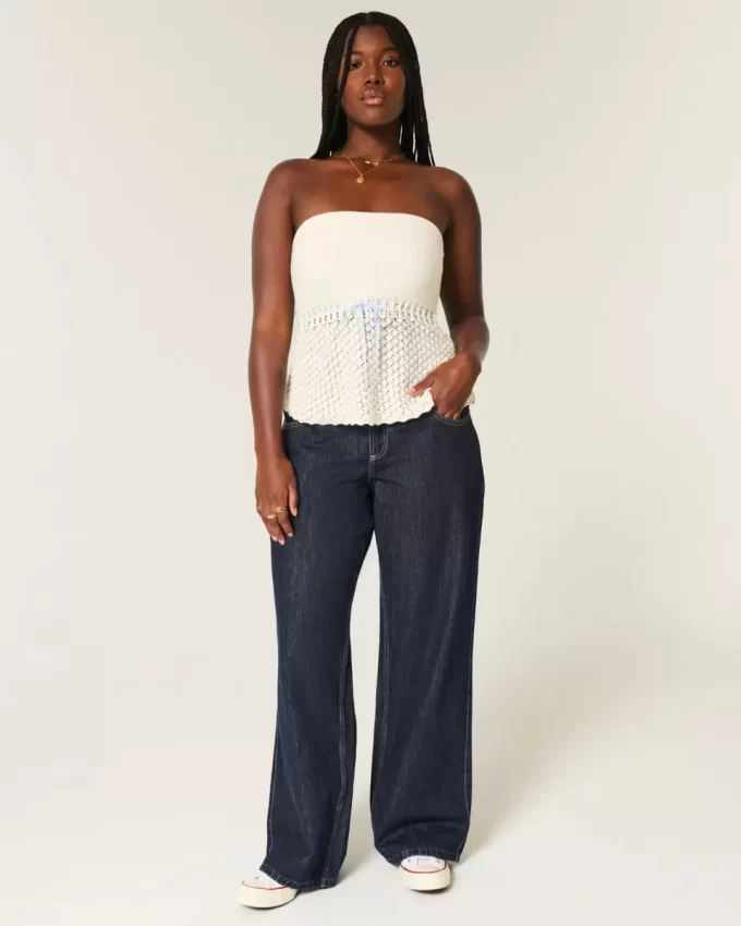 Φαρδύ τζιν με καμπύλες χαμηλού ύψους Dark Wash Foldover Waist Baggy Φαρδύ τζιν με καμπύλες χαμηλού ύψους Dark Wash Foldover Waist Baggy