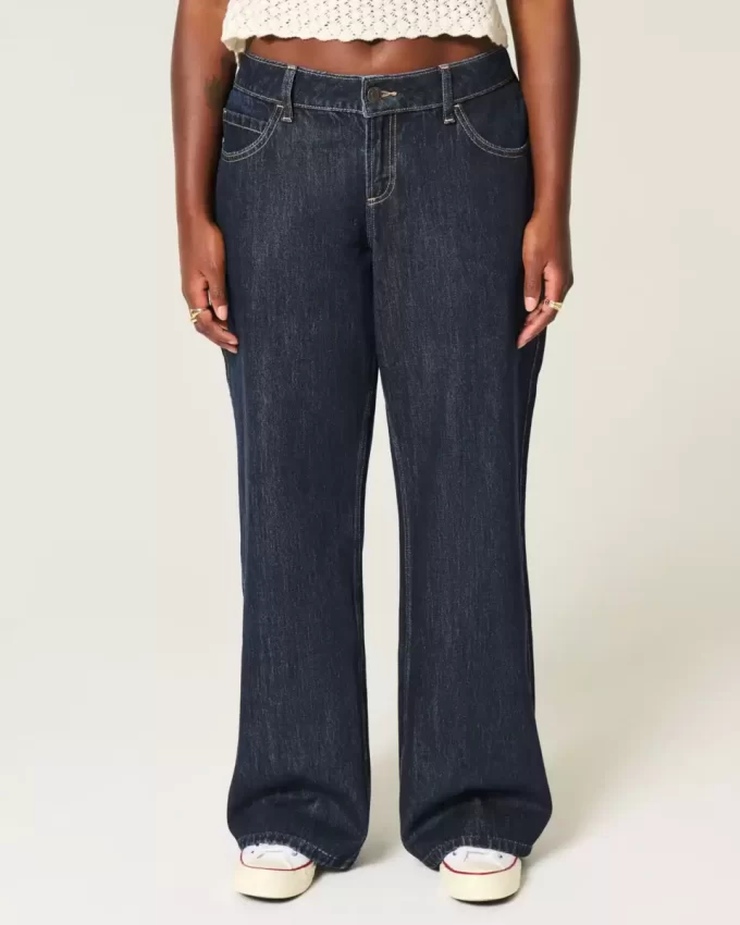 Φαρδύ τζιν με καμπύλες χαμηλού ύψους Dark Wash Foldover Waist Baggy Φαρδύ τζιν με καμπύλες χαμηλού ύψους Dark Wash Foldover Waist Baggy