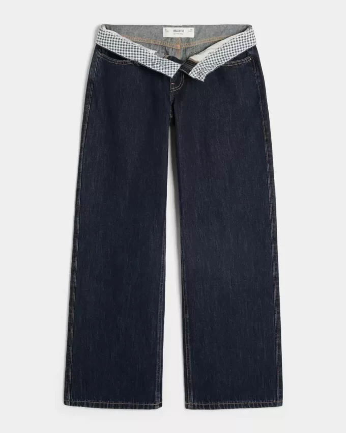 Χαμηλό τζιν Dark Wash Foldover Waist Baggy