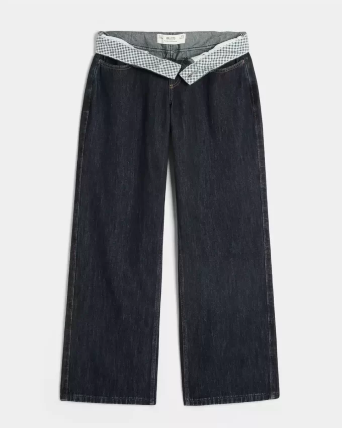 Φαρδύ τζιν με καμπύλες χαμηλού ύψους Dark Wash Foldover Waist Baggy Φαρδύ τζιν με καμπύλες χαμηλού ύψους Dark Wash Foldover Waist Baggy