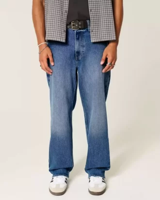 Dark Wash Rose Graphic Baggy Jeans