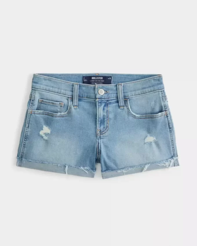Τζιν σορτς με χαμηλό ανάγλυφο Distressed Light Wash Τζιν σορτς με χαμηλό ανάγλυφο Distressed Light Wash