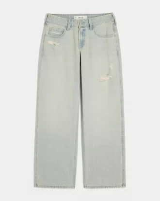 Χαμηλό ύψος Distressed Light Wash Baggy Jeans