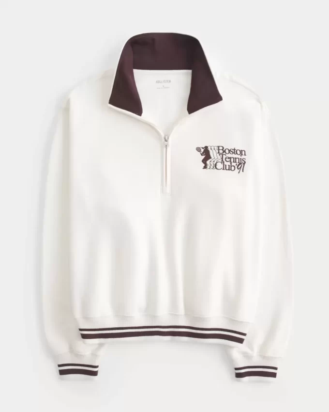 Φούτερ Easy Boston Tennis Club με γραφικό μισό φερμουάρ Φούτερ Easy Boston Tennis Club με γραφικό μισό φερμουάρ