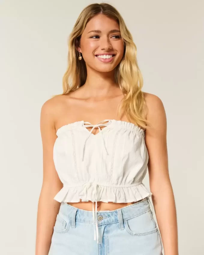 Easy Crop Strapless Lace Inset Tube Top Easy Crop Strapless Lace Inset Tube Top