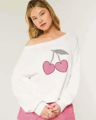 Πουλόβερ Easy Heart Graphic Off-the-Shoulder