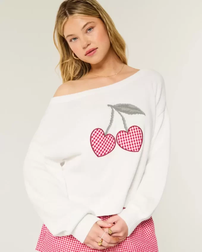 Πουλόβερ Easy Heart Graphic Off-the-Shoulder Πουλόβερ Easy Heart Graphic Off-the-Shoulder