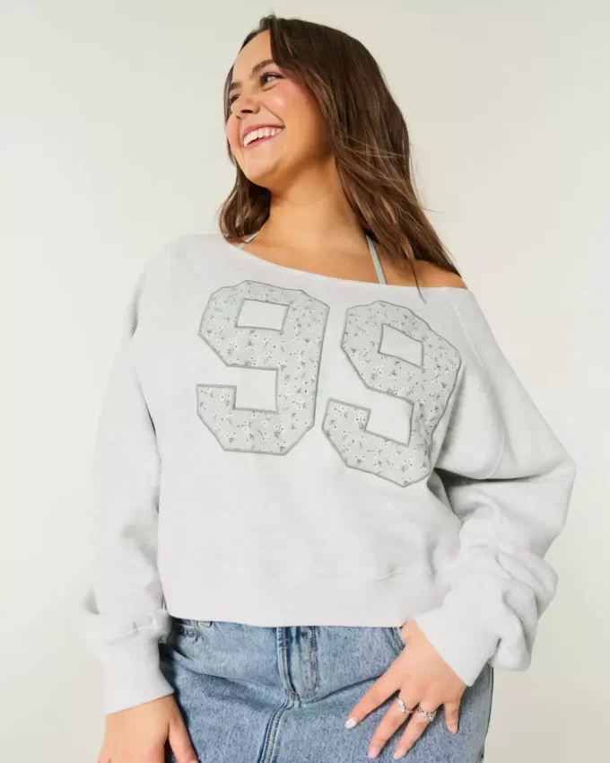 Easy Off-the-Shoulder Number Graphic Crew φούτερ Easy Off-the-Shoulder Number Graphic Crew φούτερ