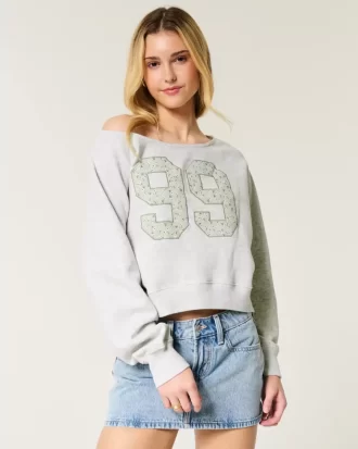 Easy Off-the-Shoulder Number Graphic Crew φούτερ