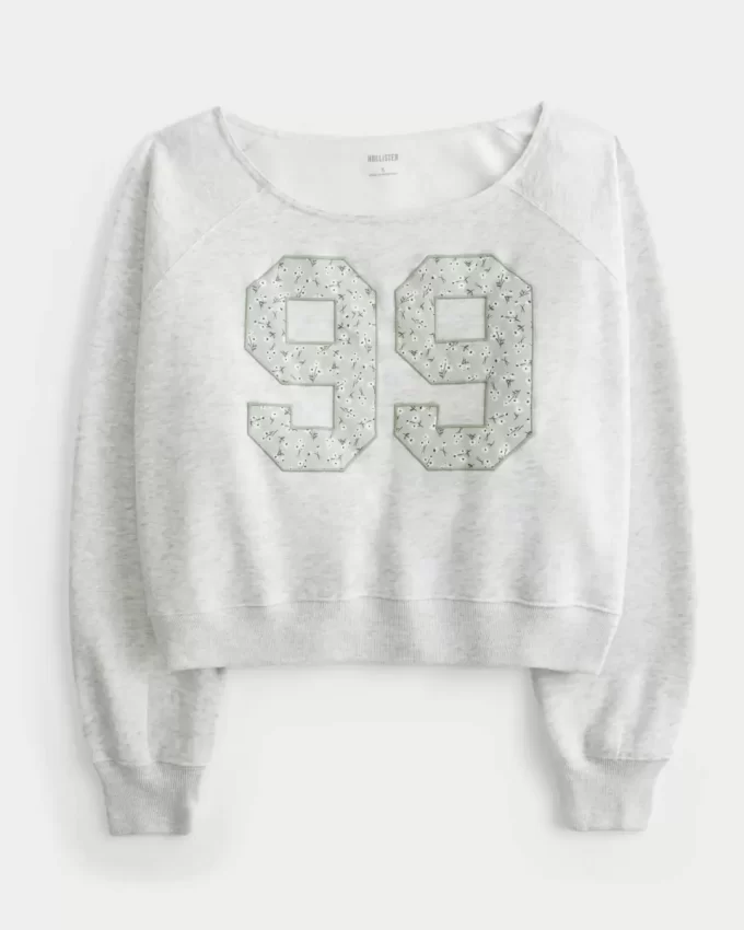 Easy Off-the-Shoulder Number Graphic Crew φούτερ Easy Off-the-Shoulder Number Graphic Crew φούτερ