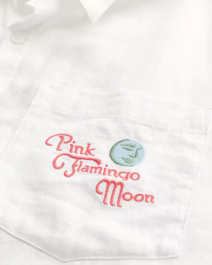 Μπλουζάκι με λινό κουτί με κοντό μανίκι ροζ Flamingo Moon Μπλουζάκι με λινό κουτί με κοντό μανίκι ροζ Flamingo Moon
