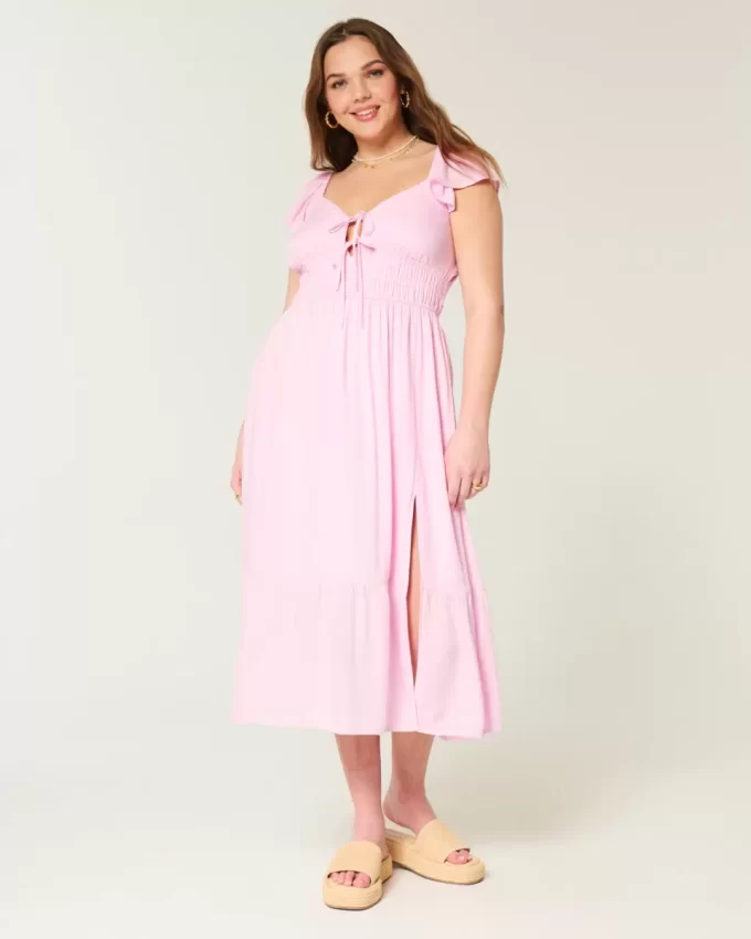 Μίντι Φόρεμα Flutter Sleeve Διπλό Δέσιμο Μίντι Φόρεμα Flutter Sleeve Διπλό Δέσιμο