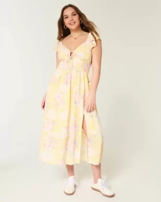 Μίντι Φόρεμα Flutter Sleeve Διπλό Δέσιμο