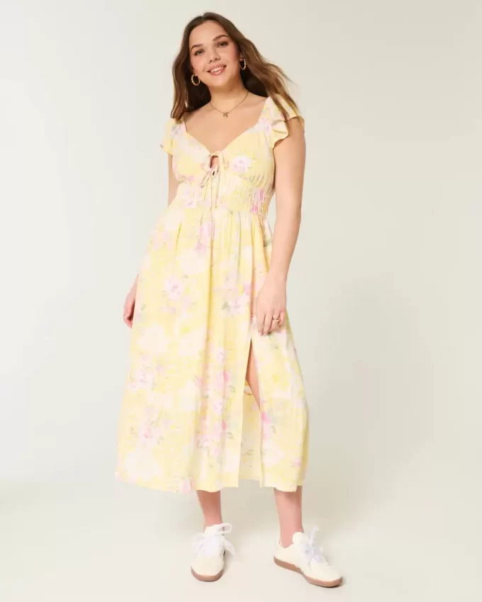 Μίντι Φόρεμα Flutter Sleeve Διπλό Δέσιμο Μίντι Φόρεμα Flutter Sleeve Διπλό Δέσιμο