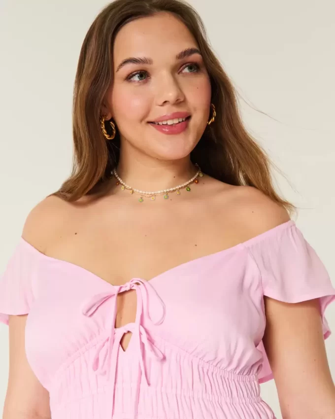 Μίντι Φόρεμα Flutter Sleeve Διπλό Δέσιμο Μίντι Φόρεμα Flutter Sleeve Διπλό Δέσιμο