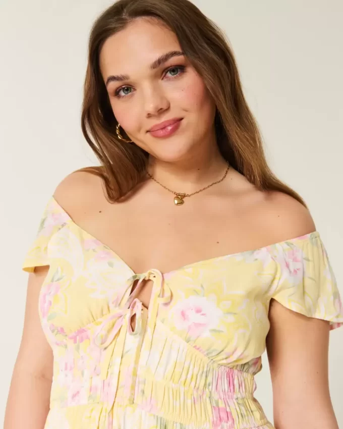 Μίντι Φόρεμα Flutter Sleeve Διπλό Δέσιμο Μίντι Φόρεμα Flutter Sleeve Διπλό Δέσιμο