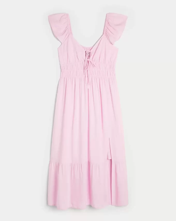 Μίντι Φόρεμα Flutter Sleeve Διπλό Δέσιμο Μίντι Φόρεμα Flutter Sleeve Διπλό Δέσιμο